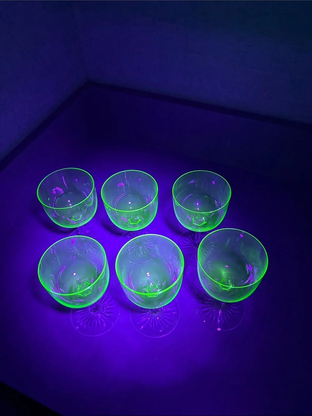 Uranium Glass Set of 6 Vintage Wine Glasses
